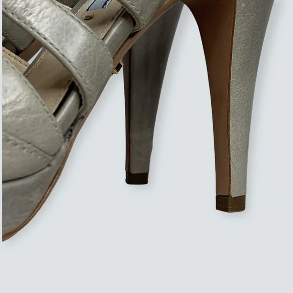 PRADA Heels Size 38 Calzatore Donna Grey Leather Slingback Sandals - Picture 11 of 16